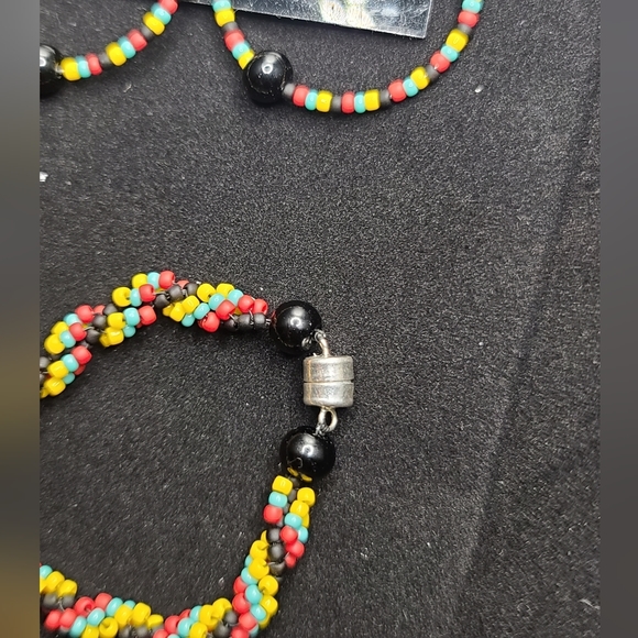 Rasta Reggae Multicolor seed beads Multistrand twist Necklace & Earrings Handmad - Picture 8 of 11